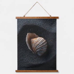 Minimalistische schwarze Muschel-Schatten-Wandkuns Wandteppich Mit Holzrahmen