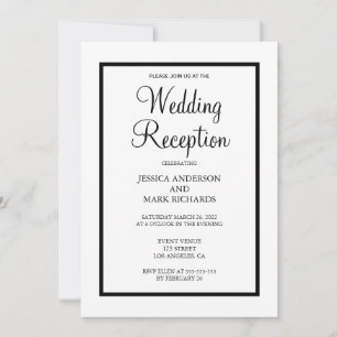 Minimalistische schwarze Rahmen-Hochzeitsempfang Einladung