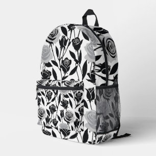Minimalistische schwarze Rosen mit hellgrauen Stie Bedruckter Rucksack
