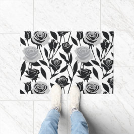 Minimalistische schwarze Rosen mit hellgrauen Stie Fußmatte
