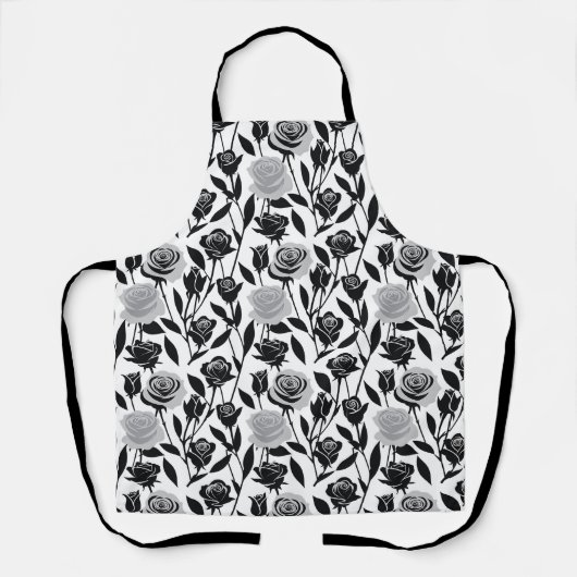 Minimalistische schwarze Rosen mit hellgrauen Stie Schürze (Vorderseite)