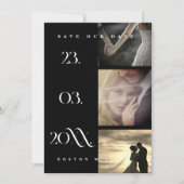 Minimalistische Schwarze Schrift 3 Foto Hochzeit Save The Date (Vorderseite)