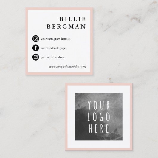 Minimalistische Schwarze Social Media Ihr Logo Quadratische Visitenkarte (Vorne/Hinten)