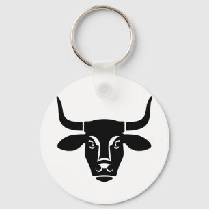 Minimalistische schwarze Stierkopf-Ochsen-Silhouet Schlüsselanhänger