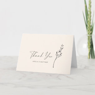 Minimalistische schwarze Tinte Floral Hochzeitssch Dankeskarte