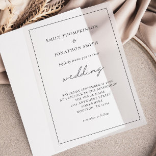 Minimalistische Schwarze Typografie-Hochzeit Pergament Einladungen