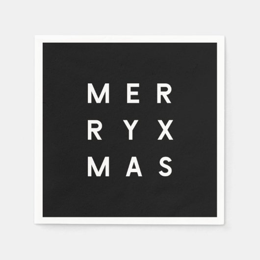 Minimalistische schwarze Typografie Merry Xmas Serviette (Vorderseite)