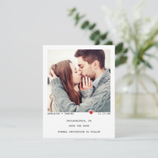 Minimalistische schwarze Typografie mit dem Foto " Save The Date (Stehend Vorderseite)