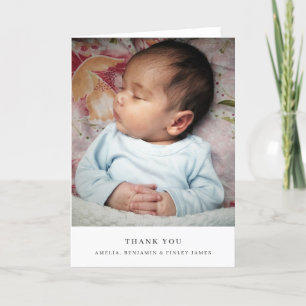 Minimalistische schwarze typografische Baby-Foto-K Dankeskarte