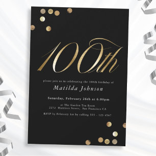 Minimalistische schwarze und goldene 100. Geburtst Einladung
