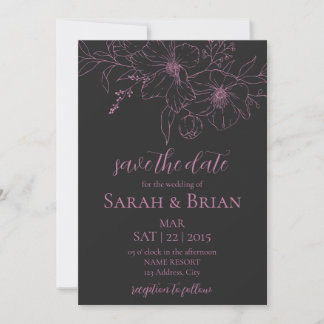 Minimalistische schwarze und rosa Hochzeit Save Th The Date