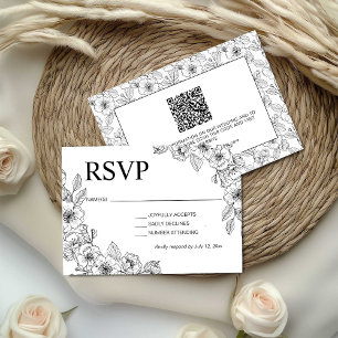 Minimalistische schwarze und weiße Blumenmuster  RSVP Karte