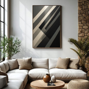 Minimalistische schwarze und weiße diagonale Strei Poster