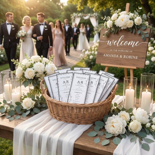 Minimalistische schwarze und weiße Hochzeit Programm
