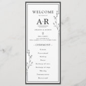 Minimalistische schwarze und weiße Hochzeit Programm (Vorderseite)