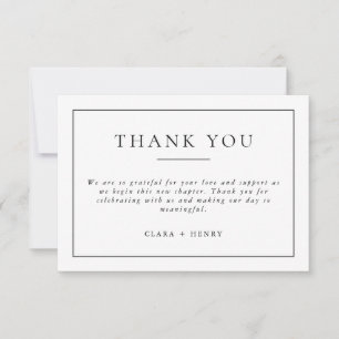 Minimalistische schwarze und weiße Hochzeits-Danke Dankeskarte