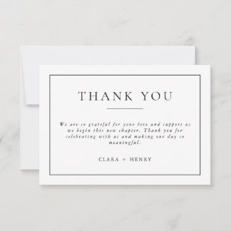Minimalistische schwarze und weiße Hochzeits-Danke Dankeskarte