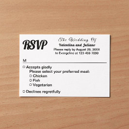 Minimalistische schwarze und weiße Hochzeits-RSVP RSVP Karte