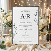 Minimalistische schwarze und weiße Hochzeitseinlad