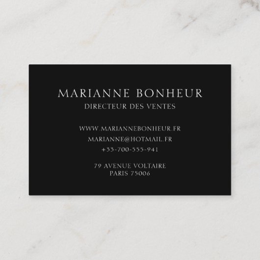 Minimalistische schwarze Visitenkarte mit Monogram (Rückseite)