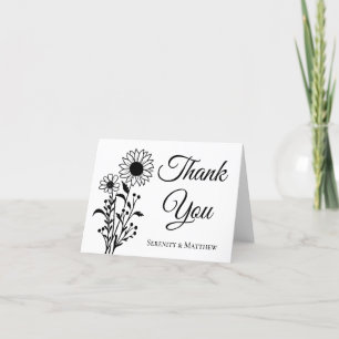 Minimalistische Schwarze Weiße Elegante Florale Ho Dankeskarte