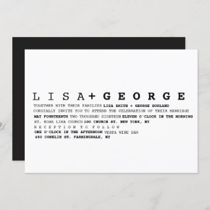 Minimalistische Schwarzweiss-Hochzeits-Einladung Einladung