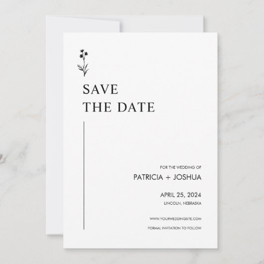 Minimalistische Schwarzweiß-Save the Date-Karte Save The Date (Vorderseite)