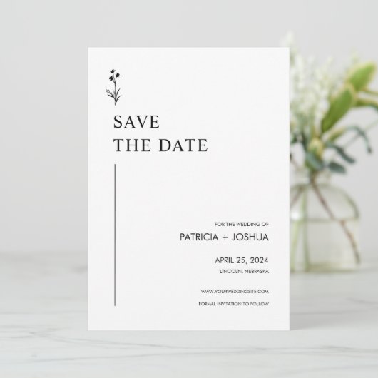 Minimalistische Schwarzweiß-Save the Date-Karte Save The Date (Stehend Vorderseite)