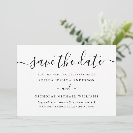 Minimalistische Schwarzweiß-Schrift | Elegantes Fo Save The Date (Stehend Vorderseite)