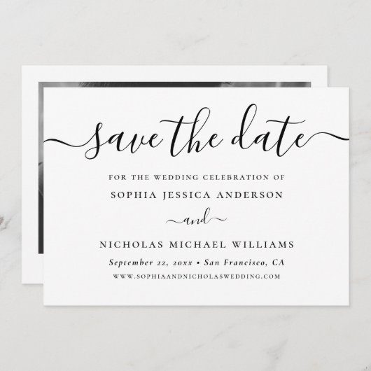 Minimalistische Schwarzweiß-Schrift | Elegantes Fo Save The Date (Vorne/Hinten)