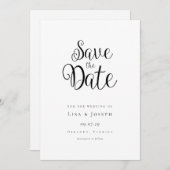 Minimalistische Schwarzweiß-Schrift Save The Date (Vorne/Hinten)