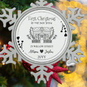 Minimalistische Schwarzweiß-Zuhause Schneeflocken Zinn-Ornament