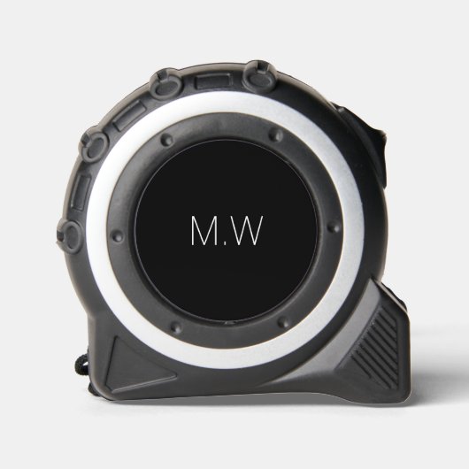 Minimalistische Schwarzweißinitis mit Monogramm Maßband (Vorderseite)