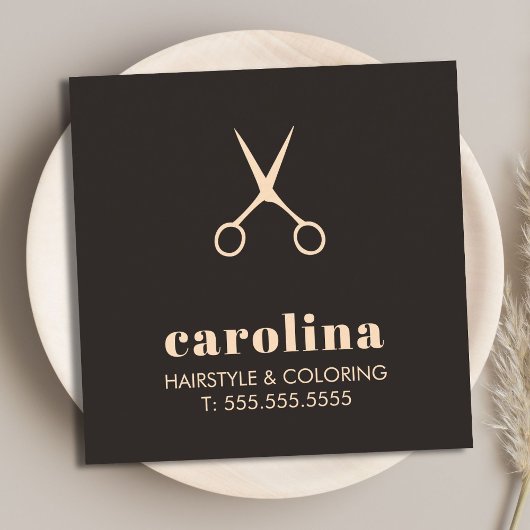 Minimalistische Schwarzweißschere HaarStylist Quadratische Visitenkarte