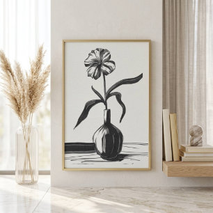 Minimalistische Schwarzweißtinte Blume Poster