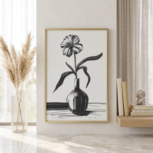 Minimalistische Schwarzweißtinte Blume Poster