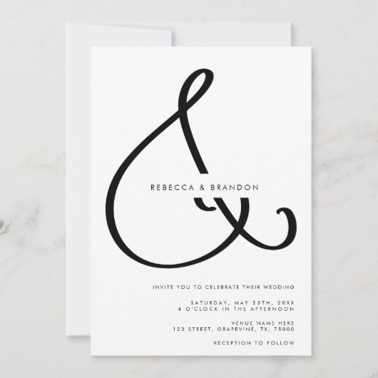 Minimalistische Script-Ampersand in einer Hochzeit Einladung (Vorderseite)