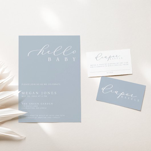 Minimalistische Script-Baby-Duschdusche Windeln Ra Platzkarte