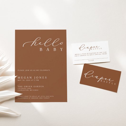 Minimalistische Script-Baby-Duschdusche Windeln Ra Platzkarte