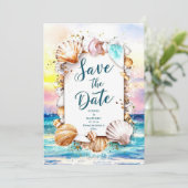 Minimalistische Script Beach Hochzeit Save The Date (Stehend Vorderseite)