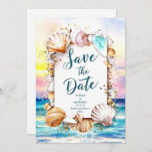 Minimalistische Script Beach Hochzeit Save The Date (Vorne/Hinten)