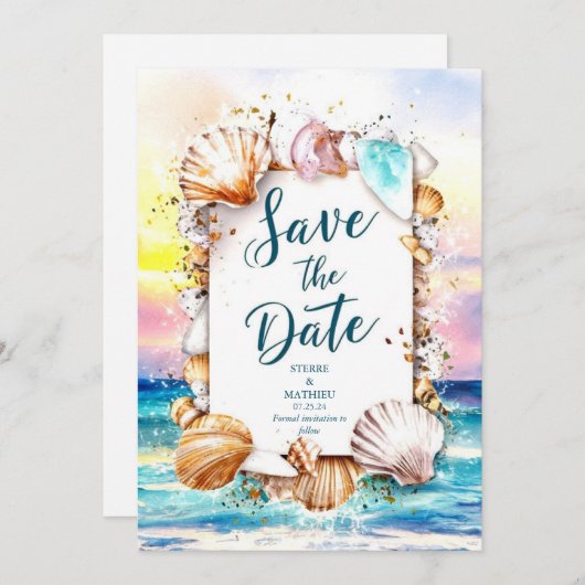 Minimalistische Script Beach Hochzeit Save The Date (Vorne/Hinten)