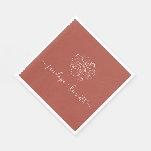 Minimalistische Script-Blume Boho Terracotta Weddi Serviette (Ecke)