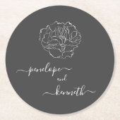 Minimalistische Script-Blume Schwarz-Weiß-Hochzeit Runder Pappuntersetzer (Vorderseite)