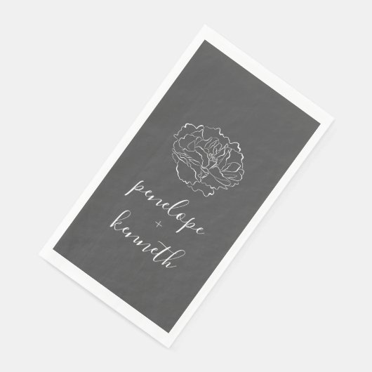 Minimalistische Script-Blume Schwarz-Weiß-Hochzeit Serviette (Ecke)