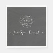 Minimalistische Script-Blume Schwarz-Weiß-Hochzeit Serviette (Vorderseite)