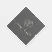 Minimalistische Script-Blume Schwarz-Weiß-Hochzeit Serviette (Ecke)