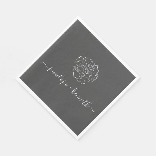 Minimalistische Script-Blume Schwarz-Weiß-Hochzeit Serviette (Ecke)