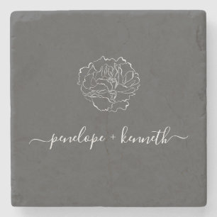 Minimalistische Script-Blume Schwarz-weiß Persona Steinuntersetzer