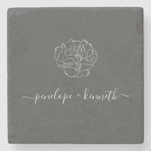 Minimalistische Script-Blume Schwarz-weiß Personal Steinuntersetzer (Vorderseite)
